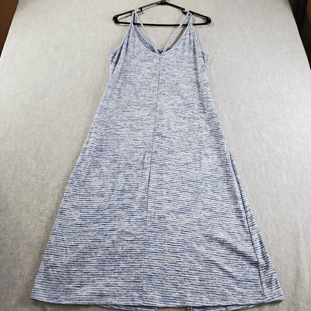 Gap Dress Womens Medium Blue Striped Tank Double Straps V Neck Back Drawstring